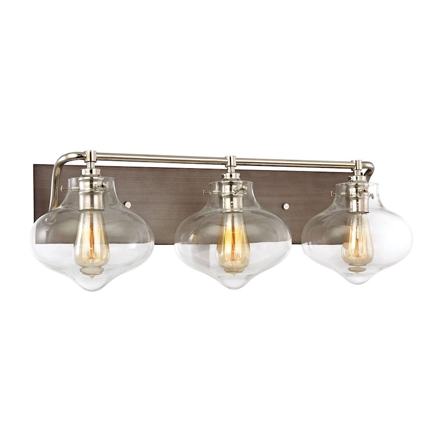 ELK Lighting Kelsey 3-Light Vanity Sconce, Nickel & Zinc/Clear - 31942-3