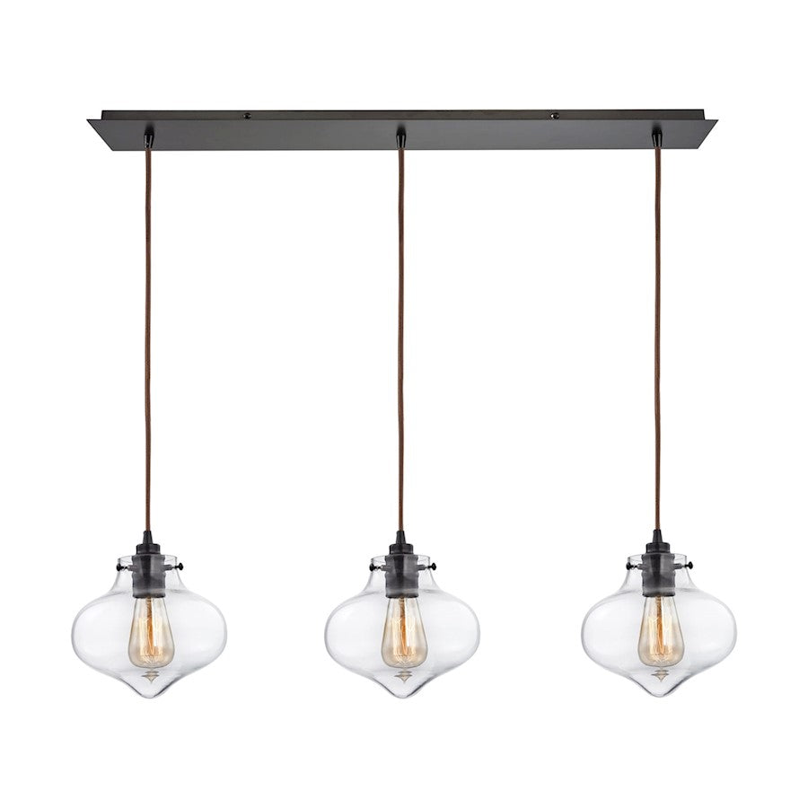 ELK Lighting Kelsey 3-Light Linear Mini Pendant, Bronze/Clear - 31954-3LP