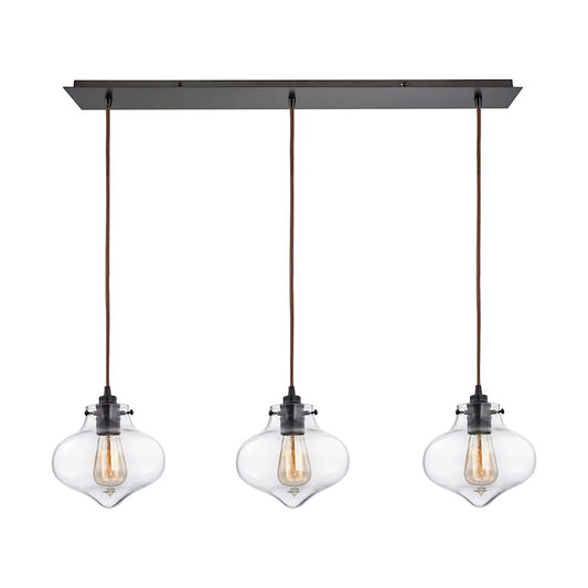 ELK Lighting Kelsey 3-Light Linear Mini Pendant, Bronze/Clear - 31954-3LP