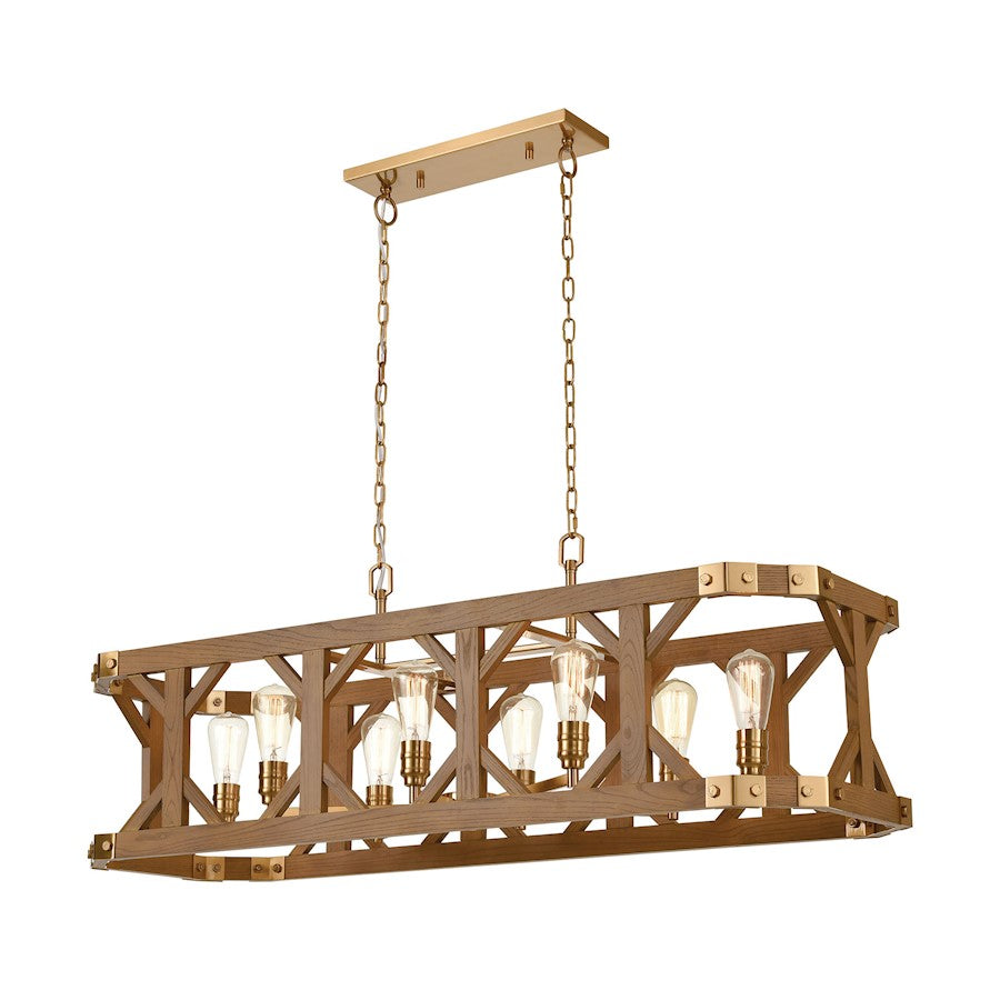 ELK Lighting Structure 8-Light Island Light, Satin Brass & Medium Oak - 33325-8