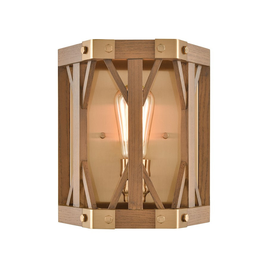 ELK Lighting Structure 1-Light Sconce, Satin Brass and Medium Oak - 33330-1