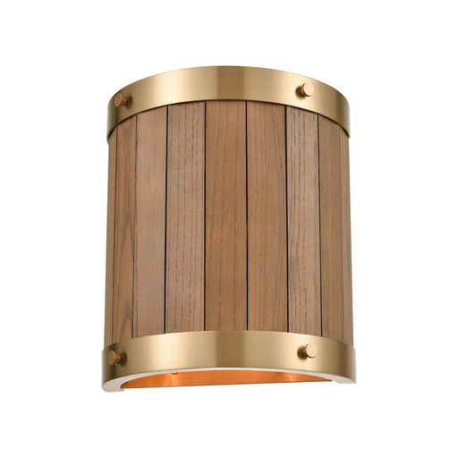 ELK Lighting Wooden Barrel 2-Light Sconce, Brass/Slatted, Oak - 33370-2