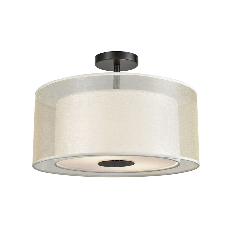 ELK Lighting Ashland 2-Light Large Semi Flush, Black/Organza White - 46267-2