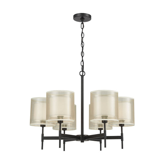 ELK Lighting Ashland 6-Light Chandelier, Black/Organza White Shades - 46269-6