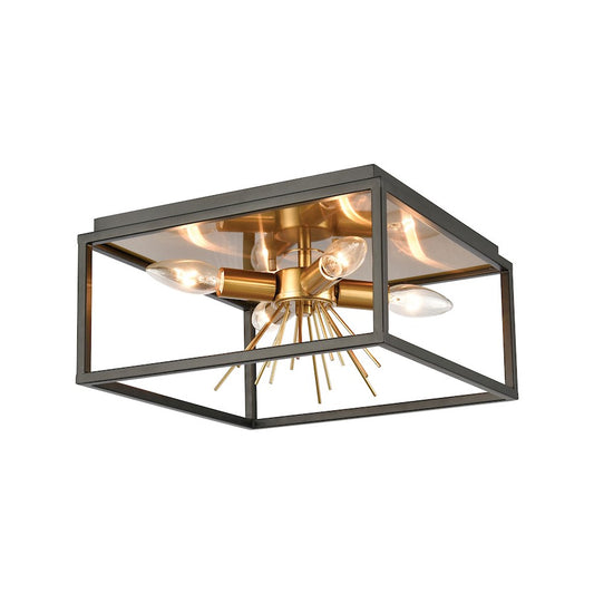 ELK Lighting Spark 4-Light Flush Mount, Black and Burnished Brass - 46364-4