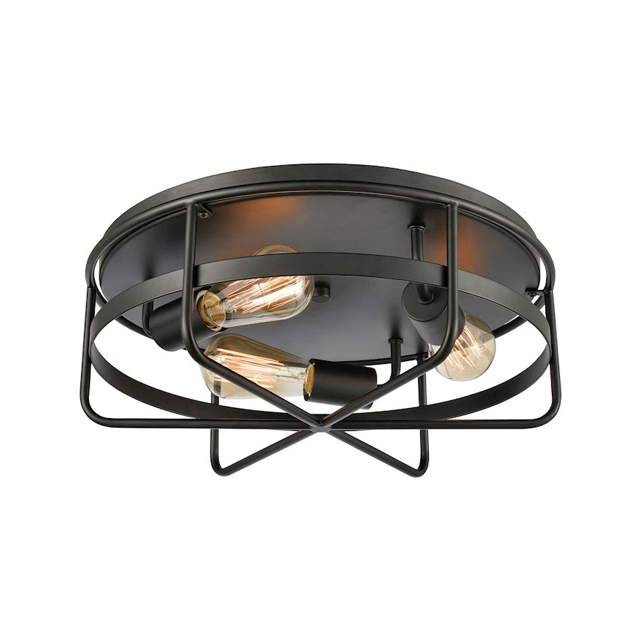 ELK Lighting Wickshire 3-Light Flush Mount, Matte Black - 46382-3