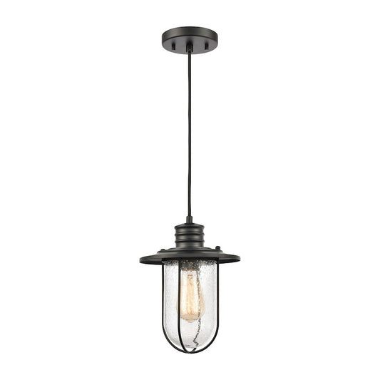 ELK Lighting Lakeshore Drive 1-Light Mini Pendant, Black/Seedy Glass - 46403-1