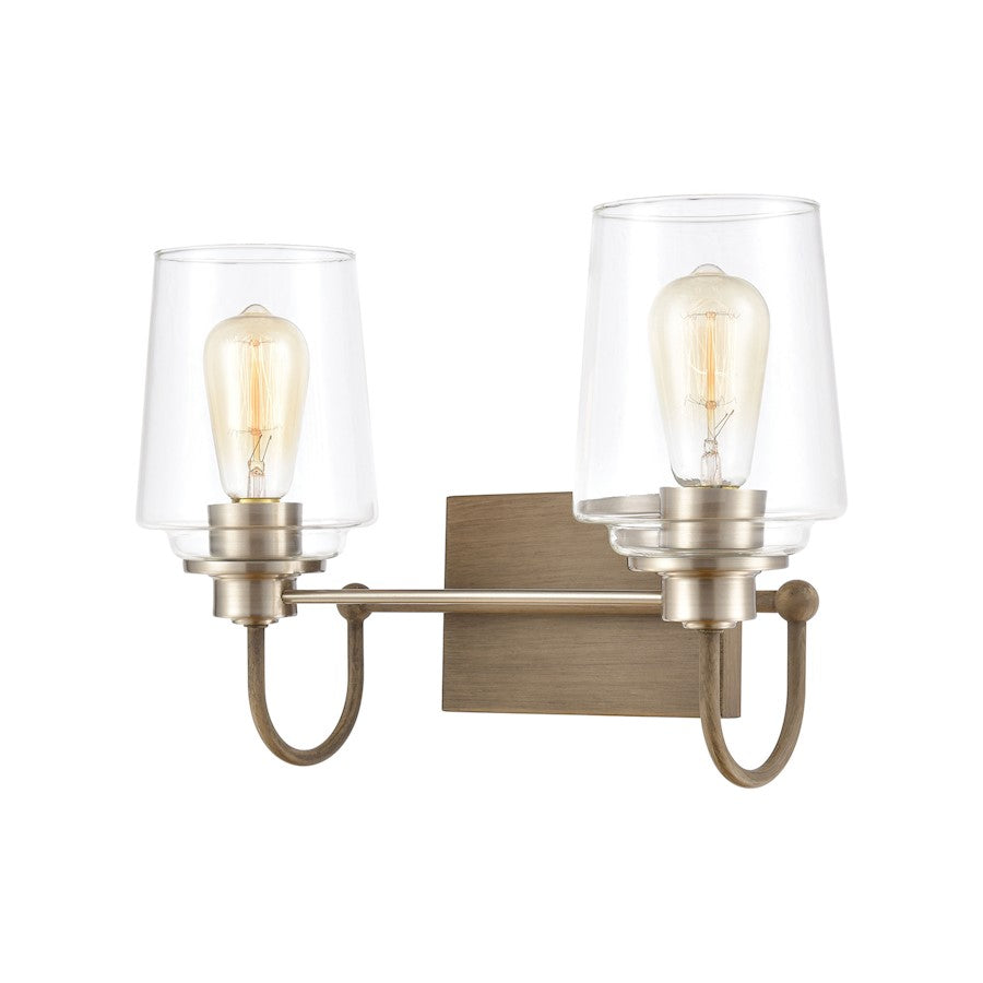 ELK Lighting Bakersfield 2-Light Vanity Light, Light Wood/Clear Glass - 46641-2