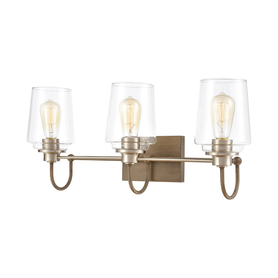 ELK Lighting Bakersfield 3-Light Vanity Light, Light Wood/Clear Glass - 46642-3