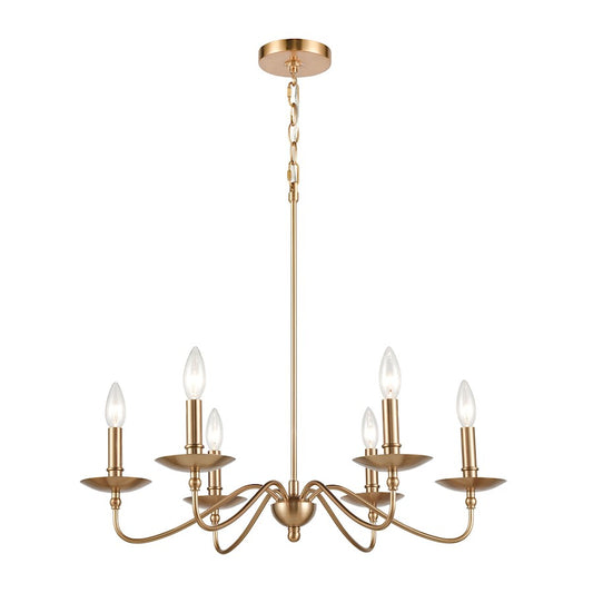 ELK Lighting Wellsley 6-Light 25" Chandelier, Burnished Brass - 46796-6