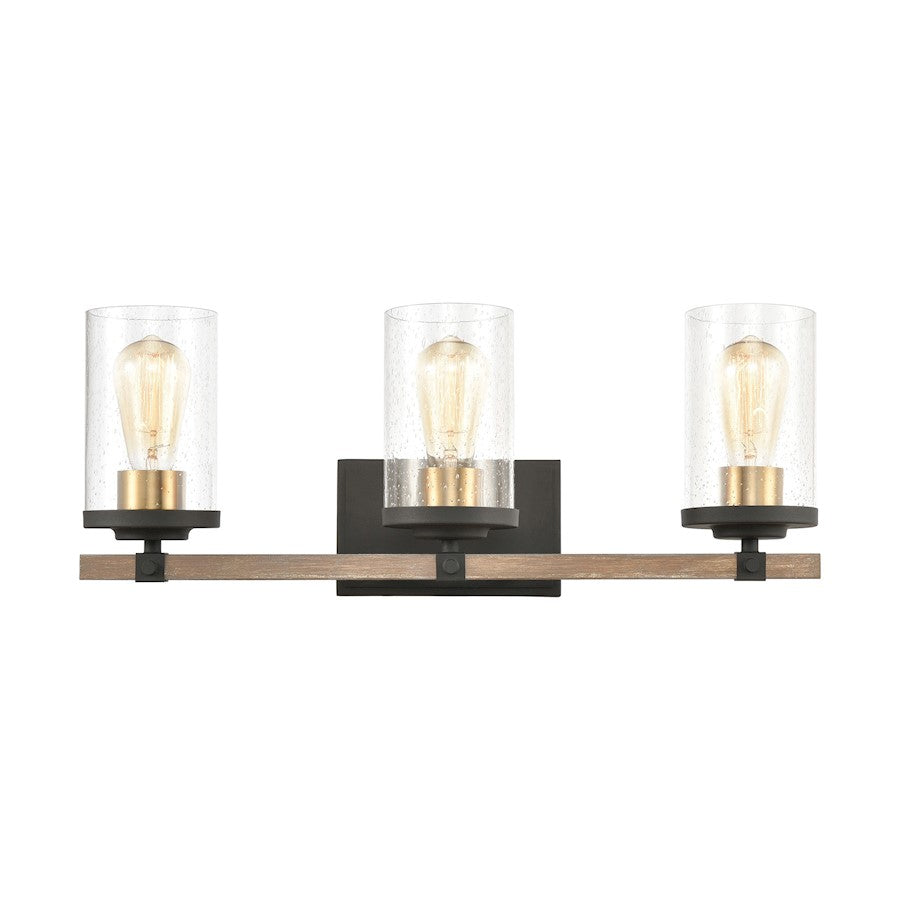 ELK Lighting Geringer 3-Light Vanity Light, Charcoal & Beechwood/Seedy - 47283-3