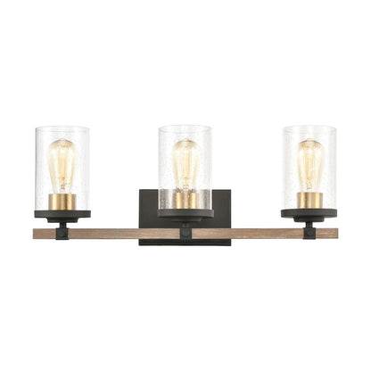 ELK Lighting Geringer 3-Light Vanity Light, Charcoal & Beechwood/Seedy - 47283-3