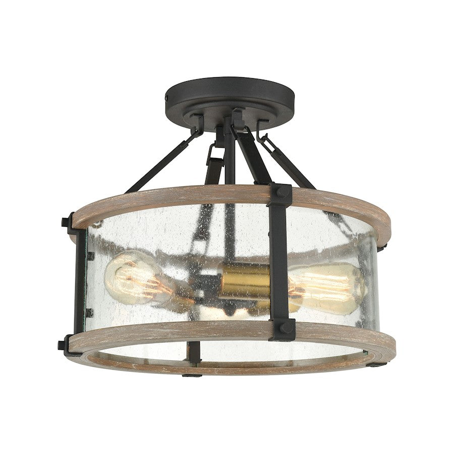 ELK Lighting Geringer 3-Light Semi Flush, Charcoal & Beechwood/Seedy - 47286-3