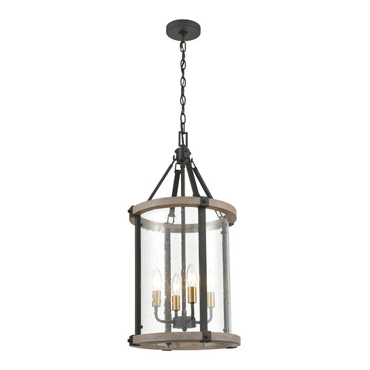 ELK Lighting Geringer 4-Light 14" Pendant, Charcoal & Beechwood/Seedy - 47287-4