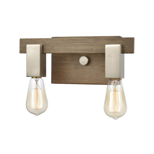 ELK Lighting Axis 2-Light Vanity Light, Light Wood and Satin Nickel - 55057-2