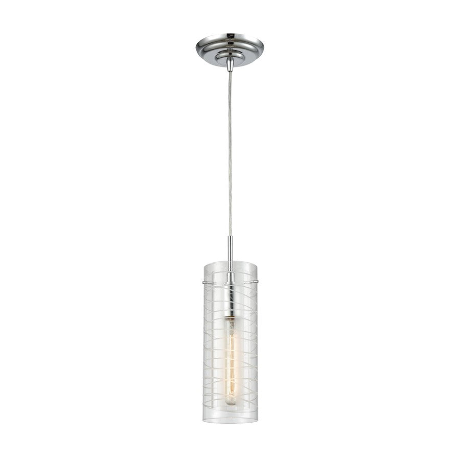 ELK Lighting Swirl 1-Light Mini Pendant, Chrome/Clear Etched Glass - 56595-1