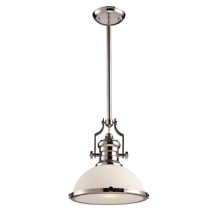 ELK Lighting Chadwick 1-Light Pendant, Polished Nickel/White Glass - 66113-1