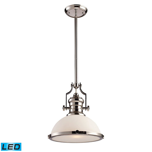 ELK Lighting Chadwick 113 1-Light Pendant, Nickel/White Glass, LED - 66113-1-LED