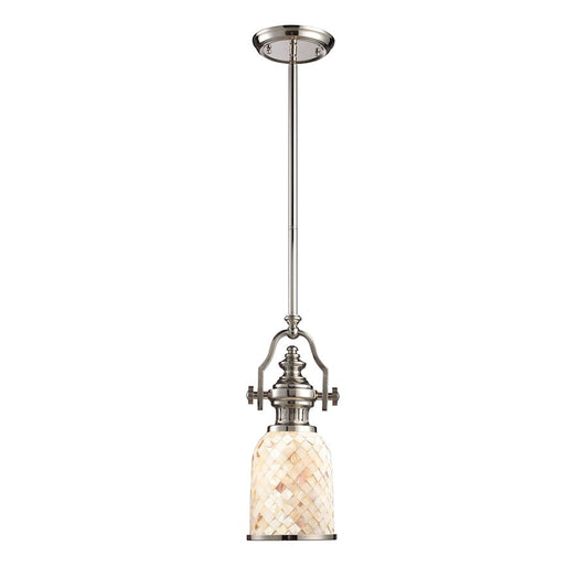 ELK Lighting Chadwick 412 1-Light Mini Pendant, Nickel/Cappa Shell - 66412-1