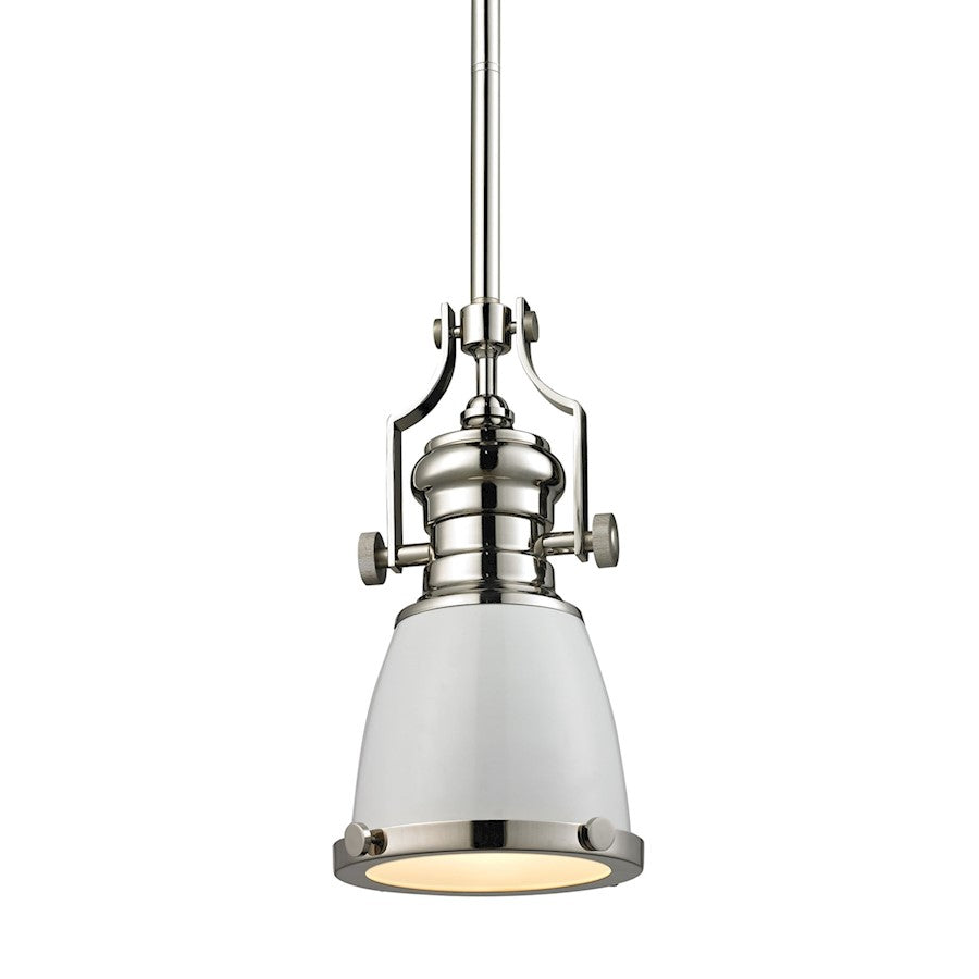 ELK Lighting Chadwick 514 1-Light Mini Pendant, Nickel/White Shade - 66514-1