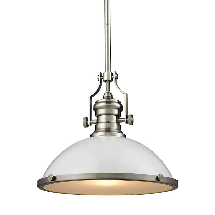 ELK Lighting Chadwick 526 1-Light 17" Pendant, Nickel/White Shade - 66526-1