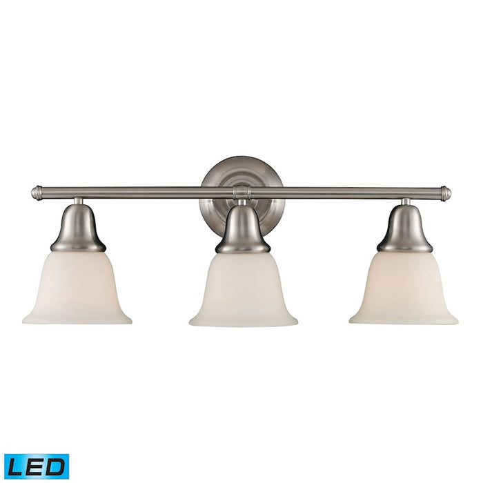 ELK Lighting Berwick 3-Light Vanity Lamp, Nickel/White Glass, LED - 67022-3-LED