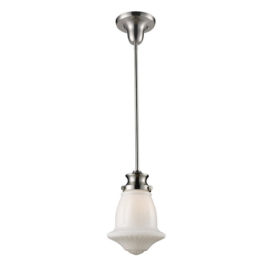 ELK Lighting Schoolhouse 1-Light 12" Mini Pendant, Nickel/White Glass - 69029-1