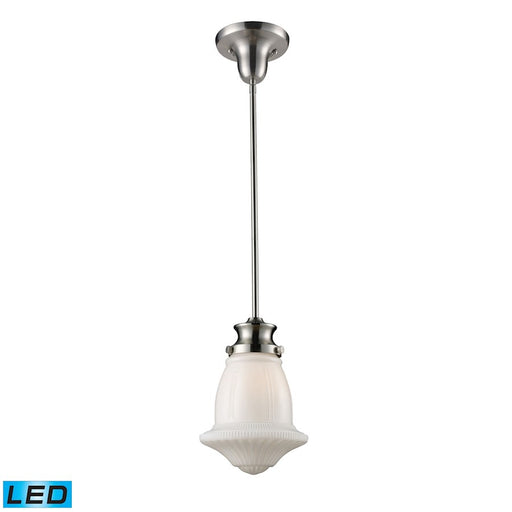 ELK Lighting Schoolhouse 1-LT 12" Mini Pendant, Nickel/White, LED - 69029-1-LED