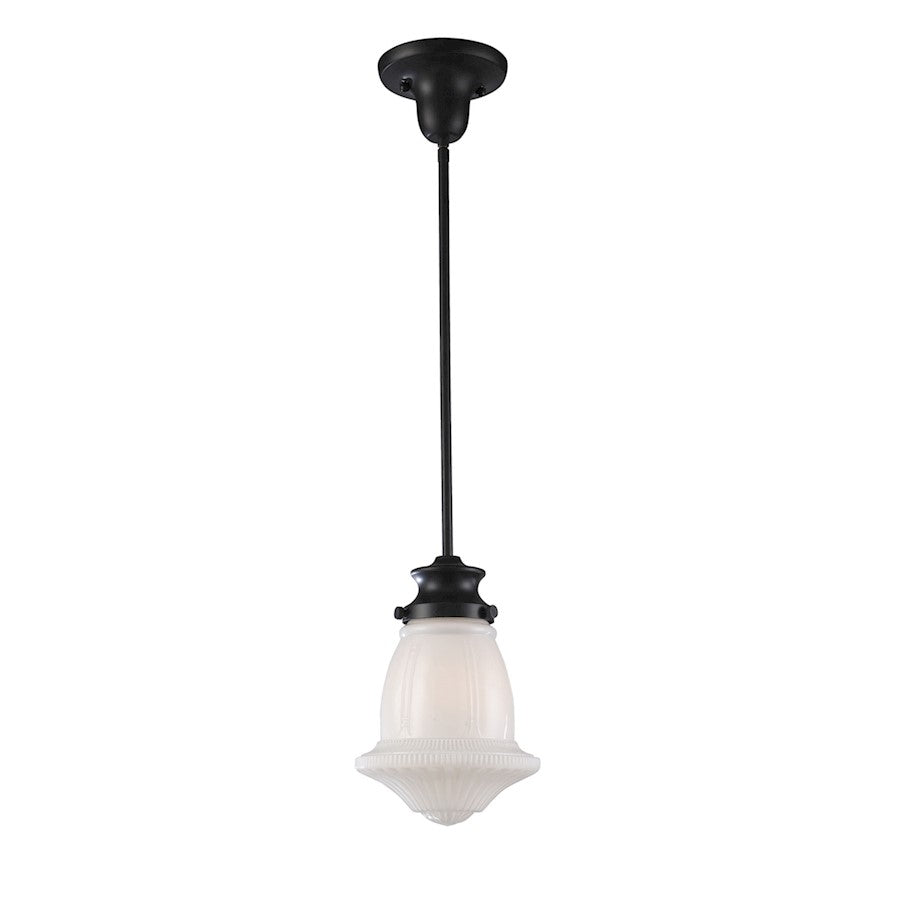 ELK Lighting Schoolhouse 1-Light 12" Mini Pendant, Oiled Bronze/White - 69039-1