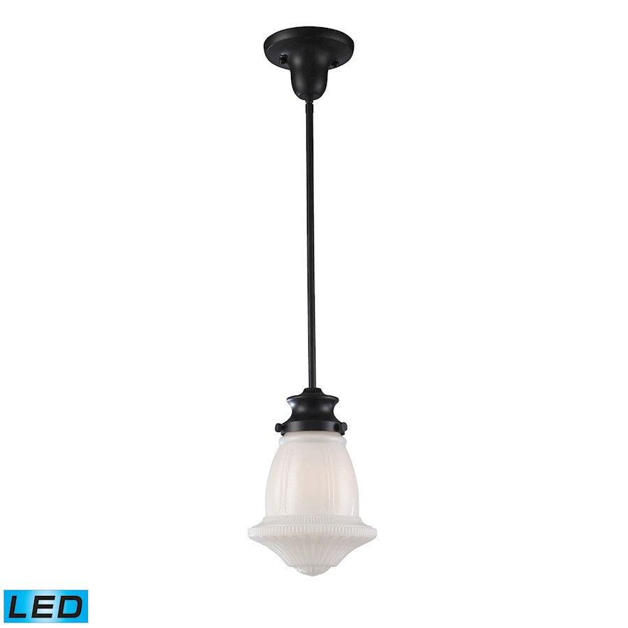 ELK Lighting Schoolhouse 1-LT 12" Mini Pendant, Bronze/White, LED - 69039-1-LED