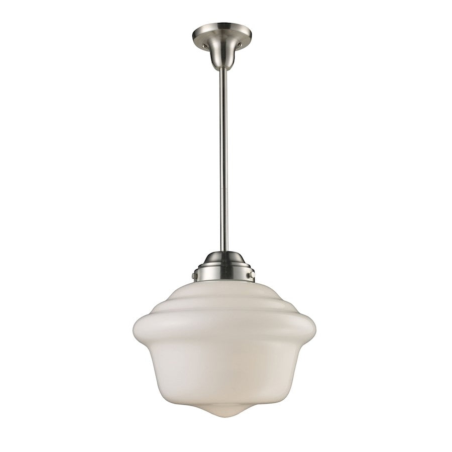 ELK Lighting Schoolhouse 1-Light Pendant, Satin Nickel/White Glass - 69040-1