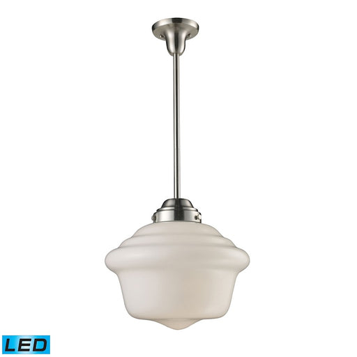 ELK Lighting Schoolhouse 1-Light Pendant, Nickel/White Glass, LED - 69040-1-LED