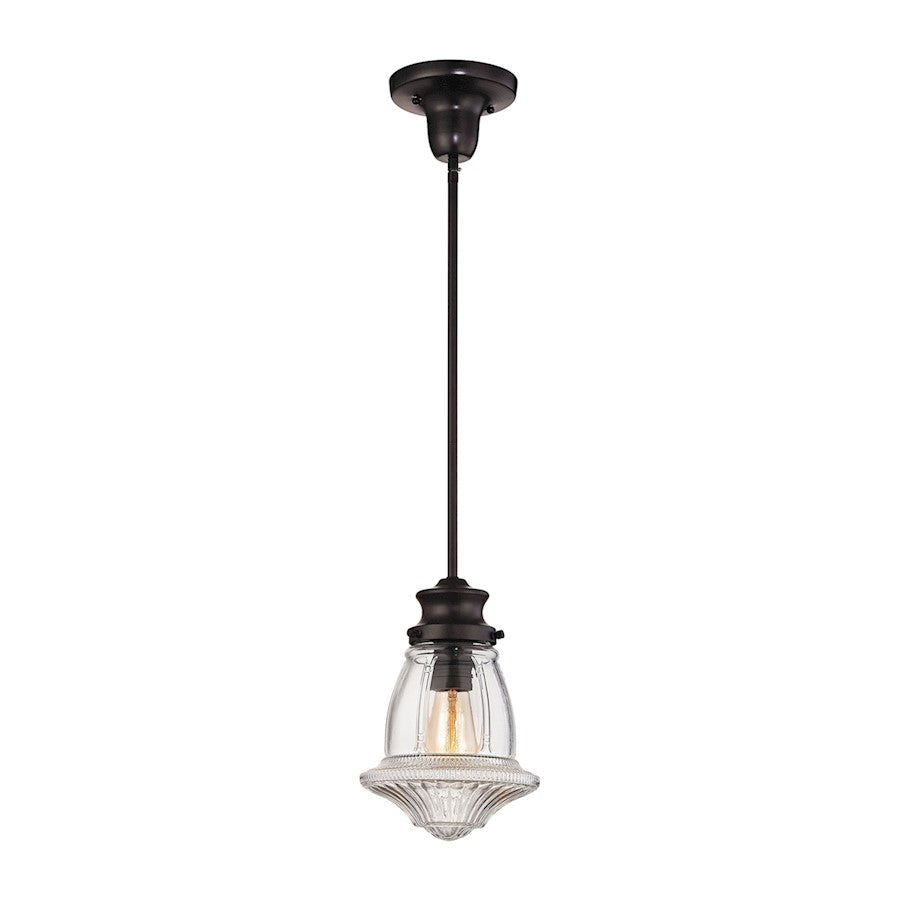 ELK Lighting Schoolhouse 1-Light Mini Pendant, Bronze/Reeded Clear - 69139-1