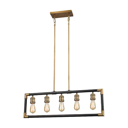 ELK Lighting Lisbon 5-Light Linear Chandelier, Classic Brass & Bronze - 69216-5
