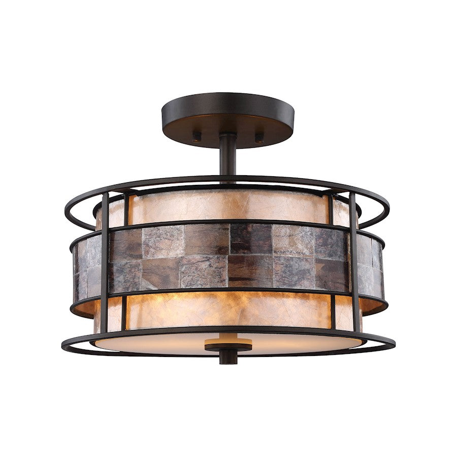 ELK Lighting Tremont 2-Light Semi Flush, Bronze/Brown & Tan Mica Shade - 70261-2