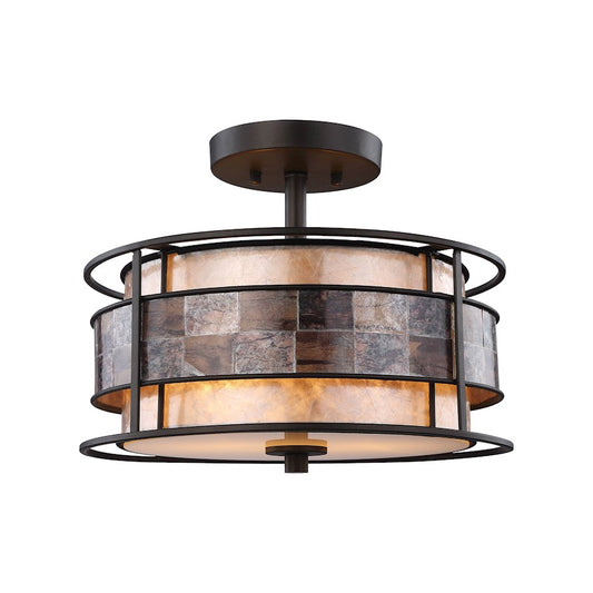 ELK Lighting Tremont 2-Light Semi Flush, Bronze/Brown & Tan Mica Shade - 70261-2