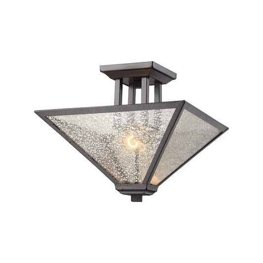 ELK Lighting Plano 2-Light Semi Flush, Rust Iron/Mercury Glass - 70274-2