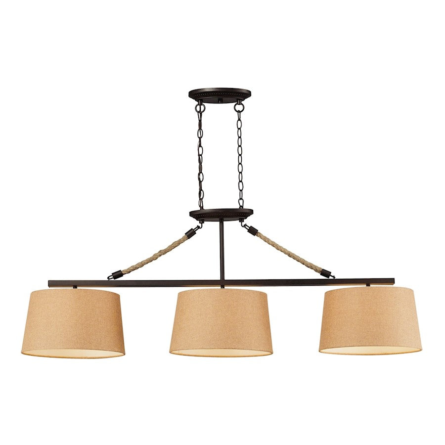 ELK Lighting Natural Rope 3-Light Island, Bronze/Tan Linen Shades - 73046-3