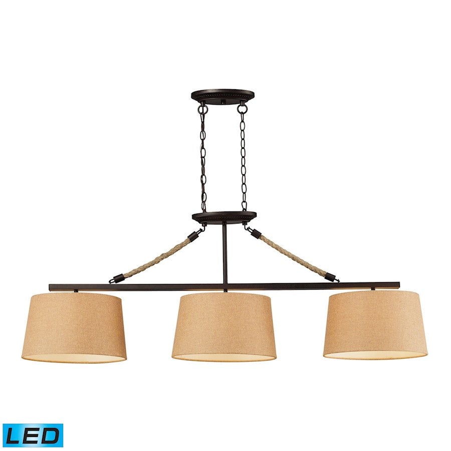 ELK Lighting Natural Rope 3-Light Island, Bronze/Tan Linens, LED - 73046-3-LED