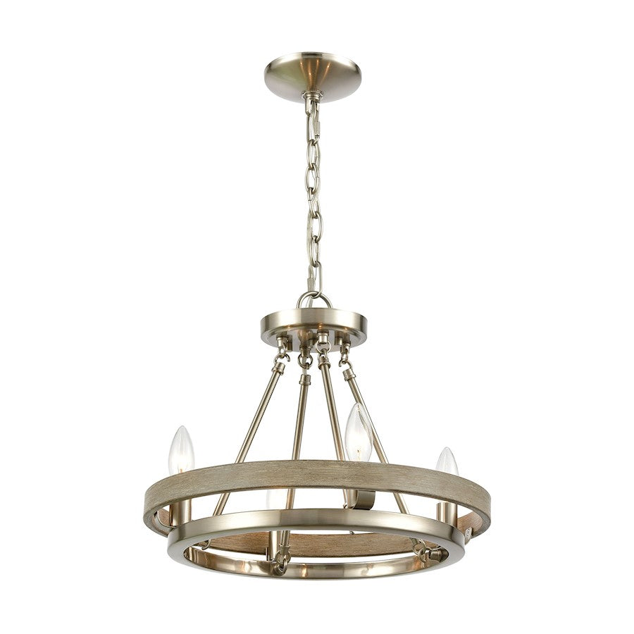 ELK Lighting Ramsey 4-Light Chandelier, Satin Nickel and Beech Wood - 75064-4