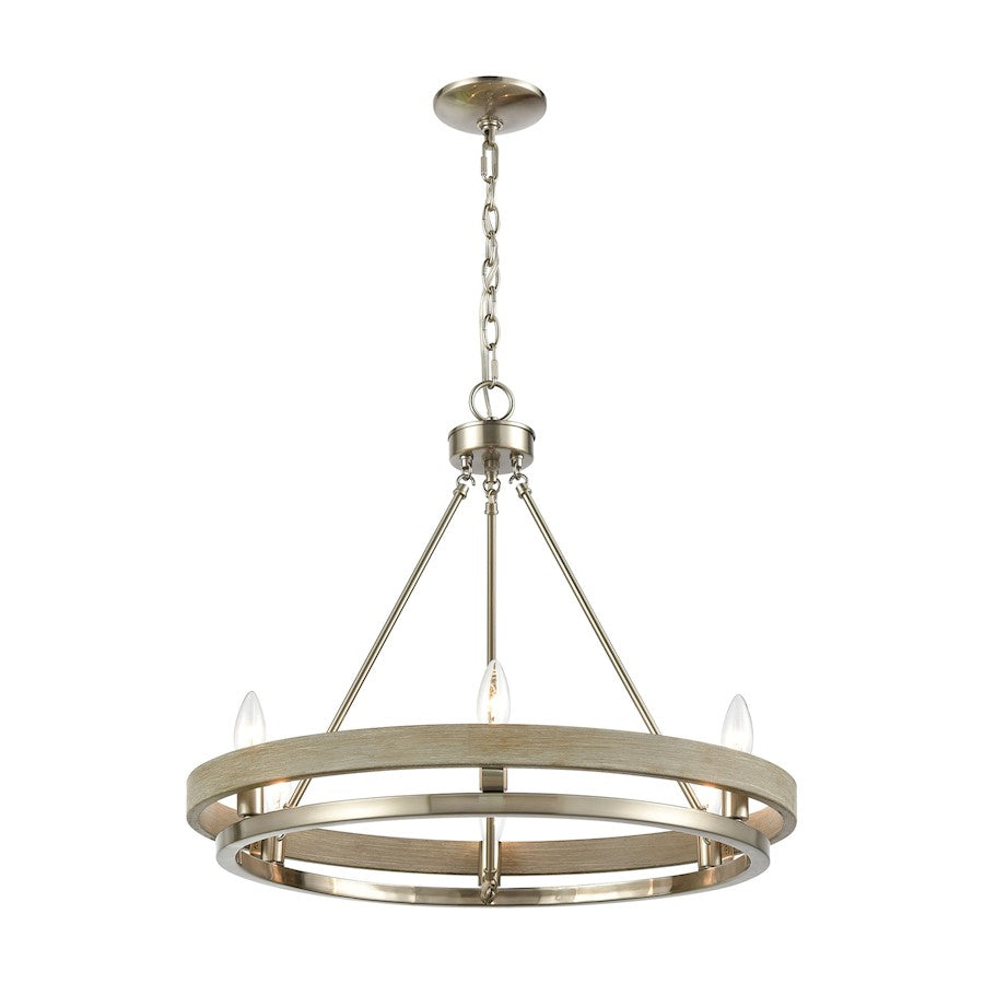 ELK Lighting Ramsey 8-Light Chandelier, Satin Nickel and Beech Wood - 75066-6