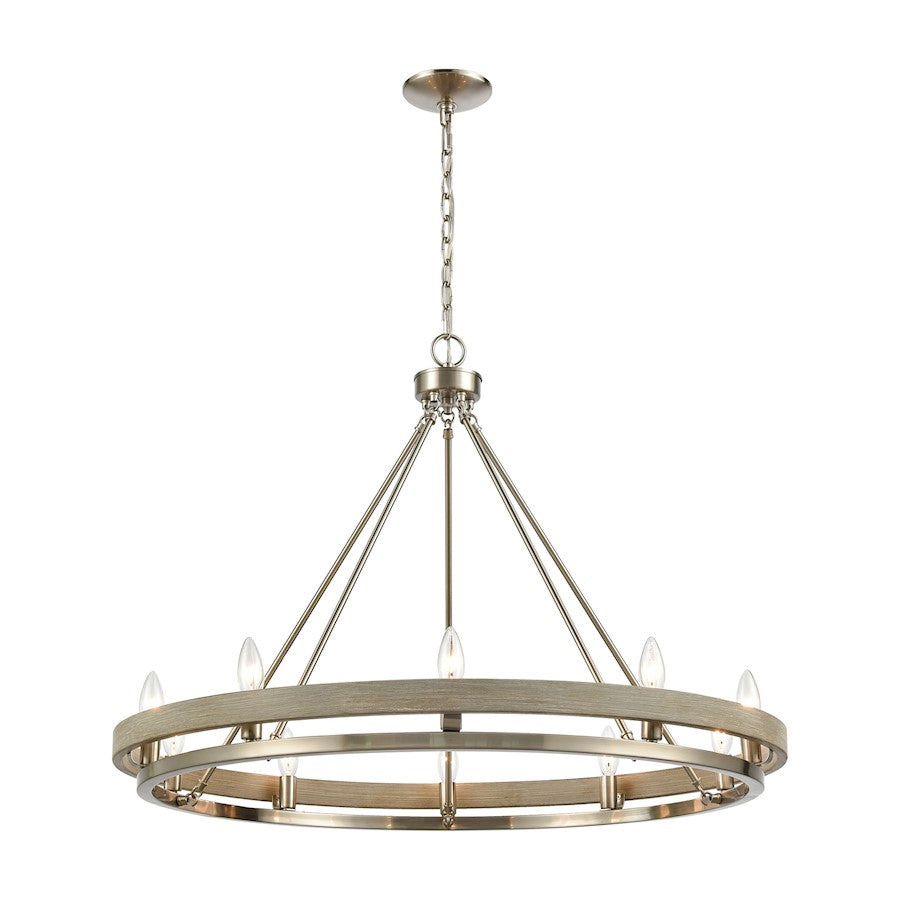 ELK Lighting Ramsey 10-Light Chandelier, Satin Nickel and Beech Wood - 75067-10