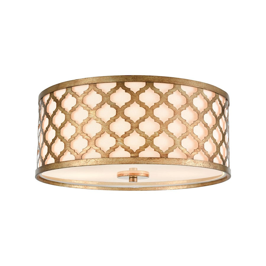 ELK Lighting Arabesque 2-Light Flush, Bronze Gold/White Fabric Shade - 75134-2