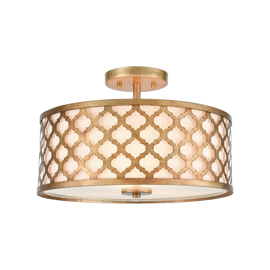 ELK Lighting Arabesque 3-Light Semi Flush, Bronze Gold/White Fabric - 75135-3