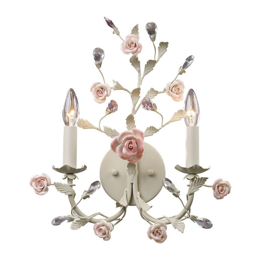 ELK Lighting Heritage 2-Light Wall, Cream/Porcelain Roses & Crystal - 8090-2