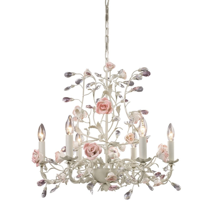 ELK Lighting Heritage 6-Light Chandelier, Cream/Porcelain Roses - 8092-6