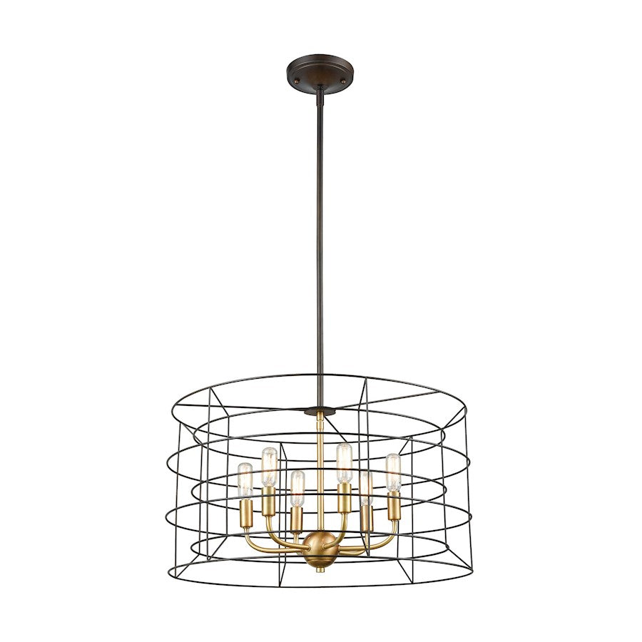 ELK Lighting Dayton 6-Light Chandelier, Bronze & Satin Brass/Wire Cage - 81386-6