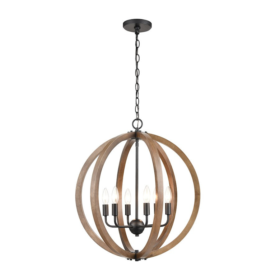 ELK Lighting Barrow 6-Light 22" Chandelier, Birchwood and Matte Black - 81406-6