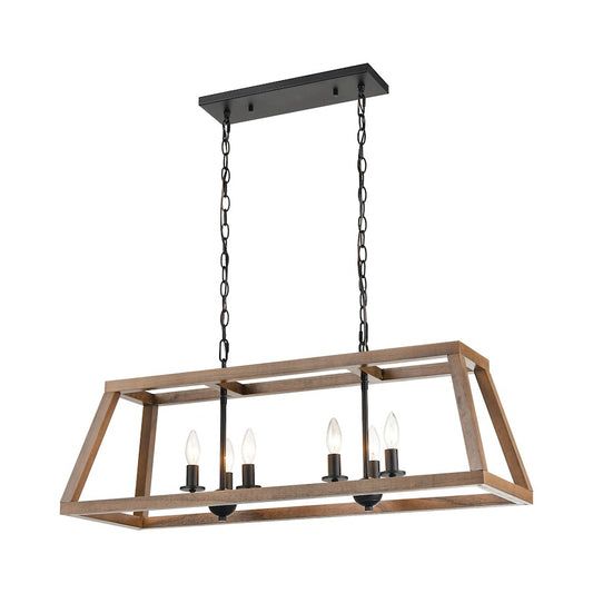 ELK Lighting Barrow 6-Light Island Light, Birchwood and Matte Black - 81417-6