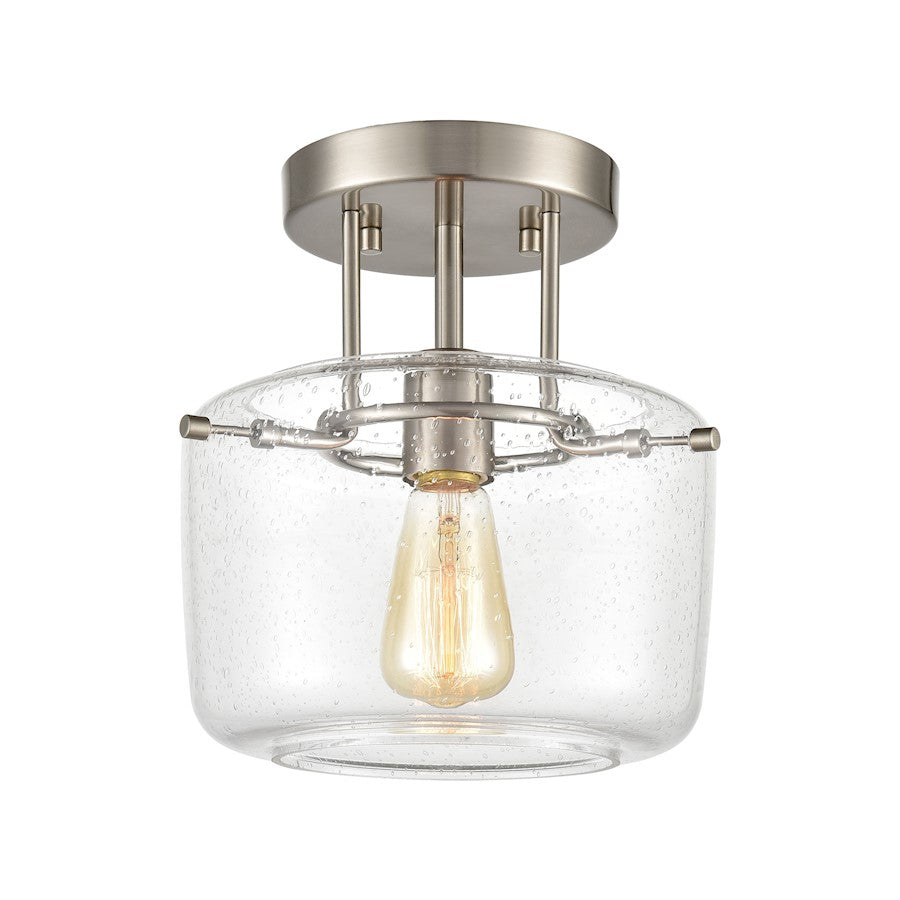 ELK Lighting Jake 1-Light Semi Flush Mount, Satin Nickel/Seedy Glass - 85271-1